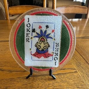 Peggy Karr Signed Joker Playing Card 6” Fused Glass Plate